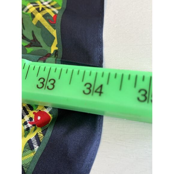 Talbots 100% Silk Scarf Christmas Holly & Tartan Plaid Green Navy 34” Square - Picture 7 of 12